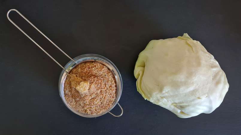 Tapal dengan daun loy dan kubis, foto 2