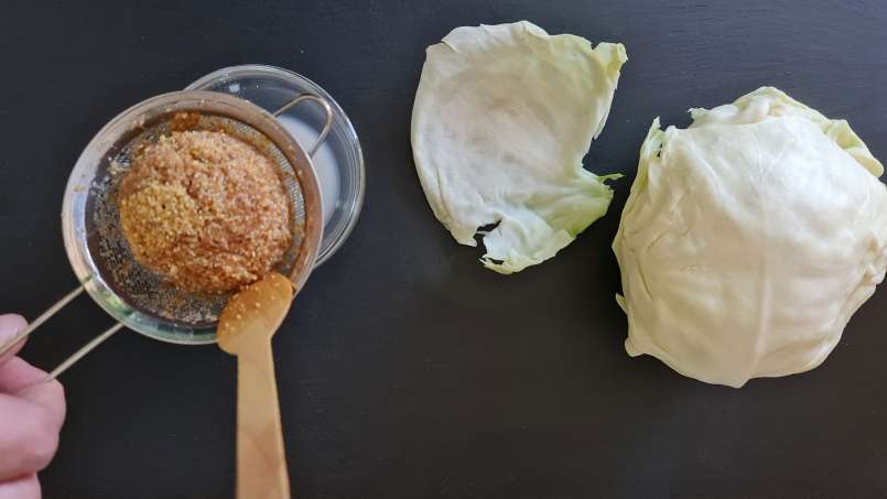 Tapal dengan daun loy dan kubis, foto 3