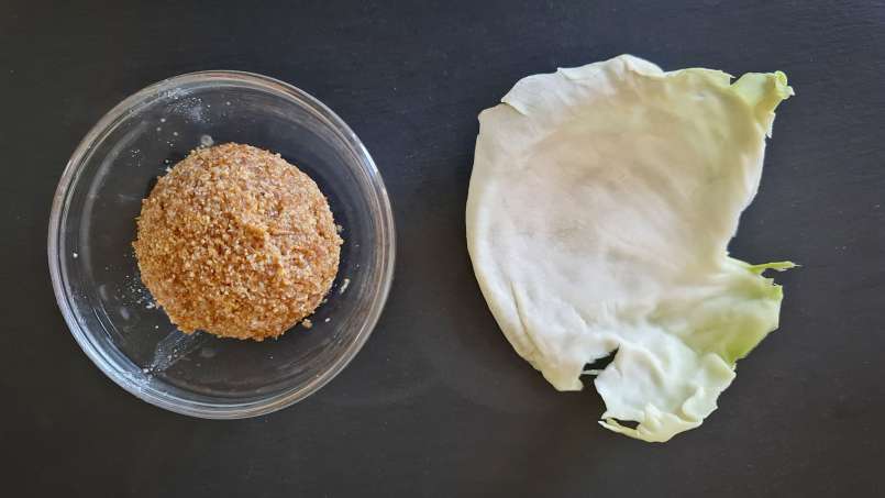 Tapal dengan daun loy dan kubis, foto 4